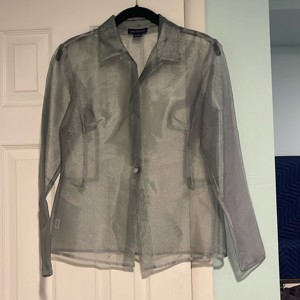 Ann Taylor gray Sheer button down blazer Jacket